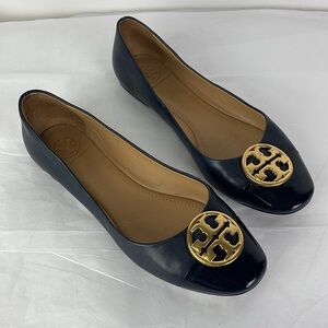 Tory Burch Black Flats with Gold Logo
